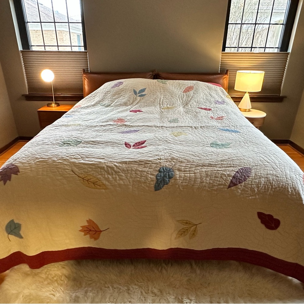 The Company Store Cream King-Size Quilt with Colorful Leaf Patterns